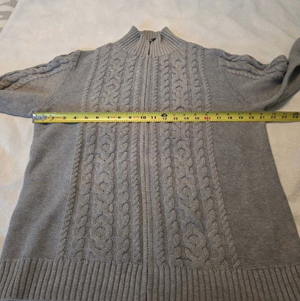 L.L. Bean Women Fisherman Grey Cable Knit Sweater Full Front Zip L - Picture 8 of 12